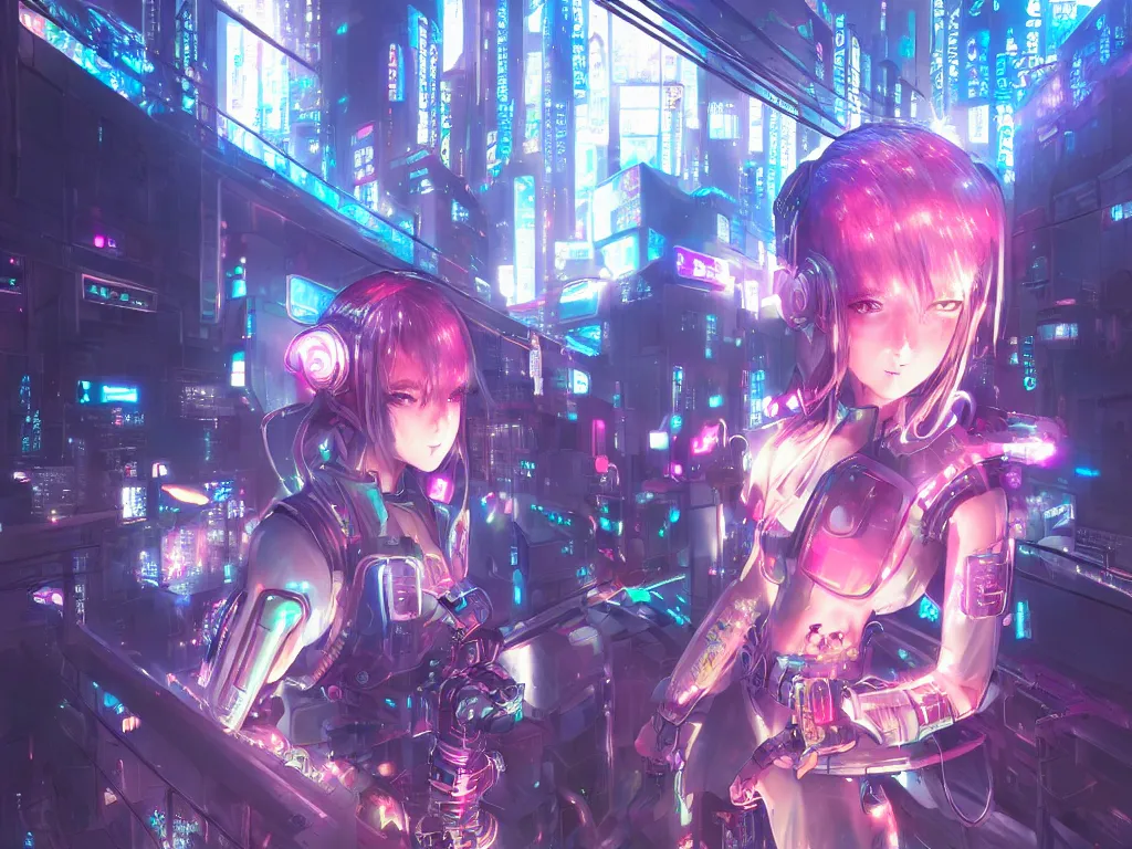 Image similar to anime key visual of futuristic cyber warrior girl, on cyberpunk neon light tokyo rooftop, ssci - fi and fantasy, intricate and very beautiful, highly detailed and digital painting, concept art, smooth, illustration, art by rongzhen luo, rossdraws and huaixuan xiang and wlop