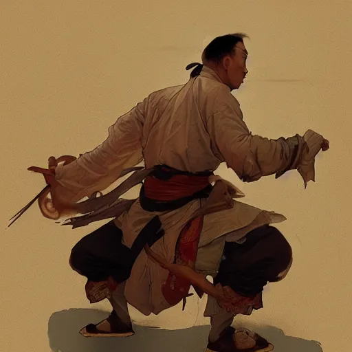 Prompt: Concept art, A Chinese kung fu master, 8k, alphonse mucha, james gurney, greg rutkowski, john howe, artstation