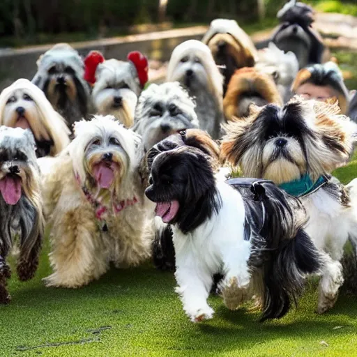 Image similar to shi tzu leading an army of dogs