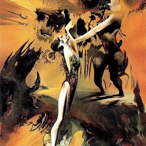 Prompt: the real reality hidden underneath the sensory illusion of life, vector art, illustration by frank frazetta and salvador dali
