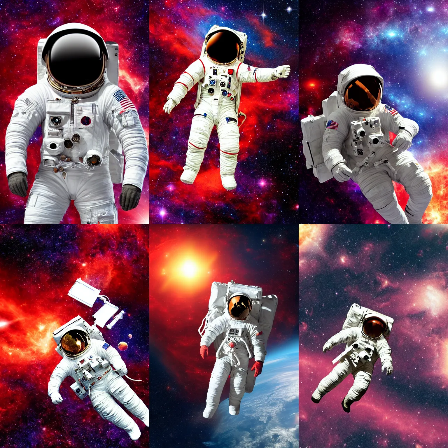 Prompt: an astronaut, red galaxy background