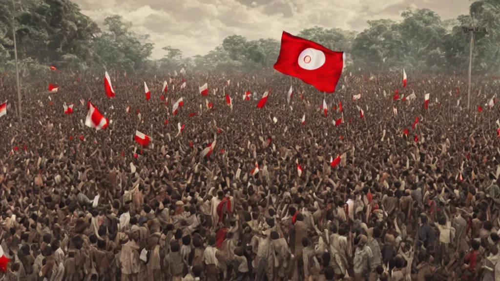 Image similar to A shot from a Films about the Indonesian National Revolution, infared photography, 8K, film render, extremely detailed, rendered in Octane