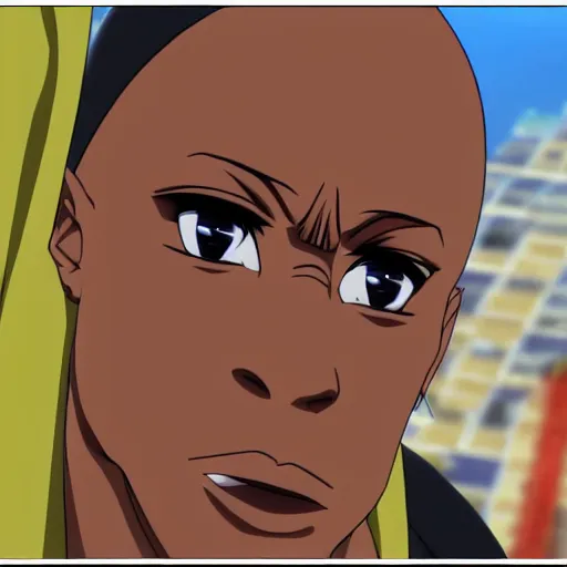 Image similar to Tupac Shakur, screenshot from a 2012s anime