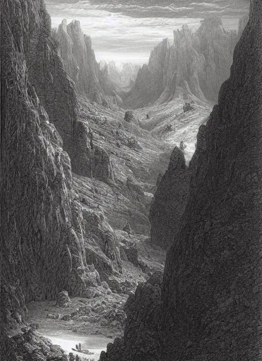 Image similar to the valley of the gods, gustave dore