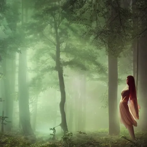 Image similar to goddess of the forest. fantasy. ultra realistic portrait of the women. forest. volumetric lighting. nature. haze. epic. cinema.