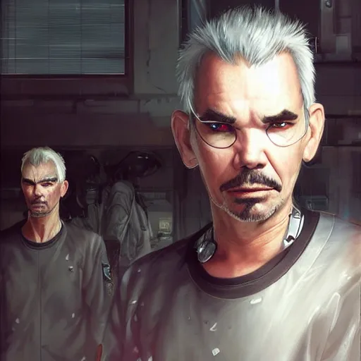 Image similar to billy bob thornton is a cyborg with eye implants and visors, drawn by krenz cushart