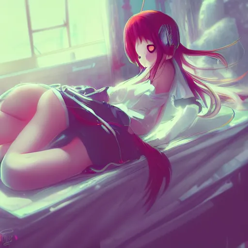 Prompt: digital!! anime art!!, gamer girl in a messy bedroom sleeping on her desk, wlop, rossdraws, artgerm, ross tran