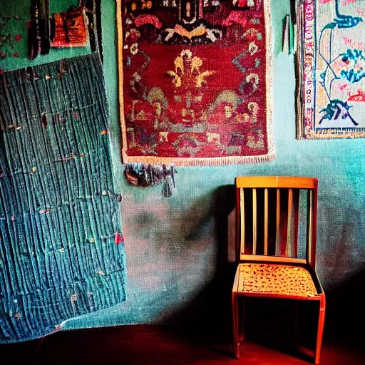 Prompt: “close up. a very dim parlor pierced by a single morning ray of sun with dust floating gently through the light and a small colorful tattered Persian throw rug scattered with children blocks, an old small tricycle in the corner of the room. Very low energy. Bokeh. 4K. Artstation. Ultra-sharp. Award winning composition”