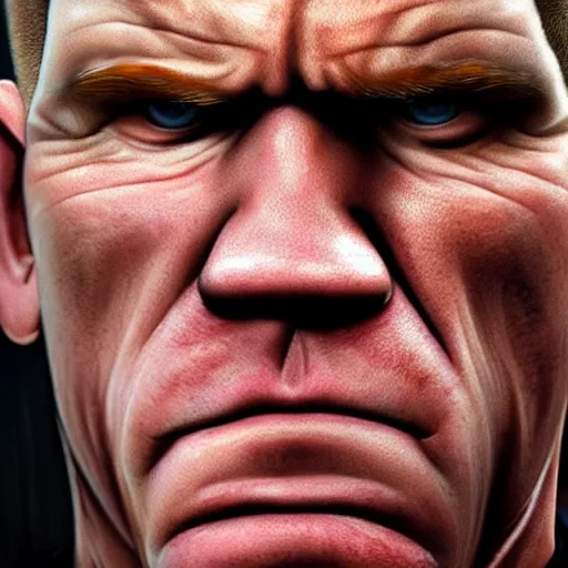 Image similar to john cena and ron perlman's lovechild realistic hyperrealistic 4 k resolution 8 k resolution highly detailed very detailed extremely detailed hd quality detailed face very detailed face extremely detailed face trending on artstation