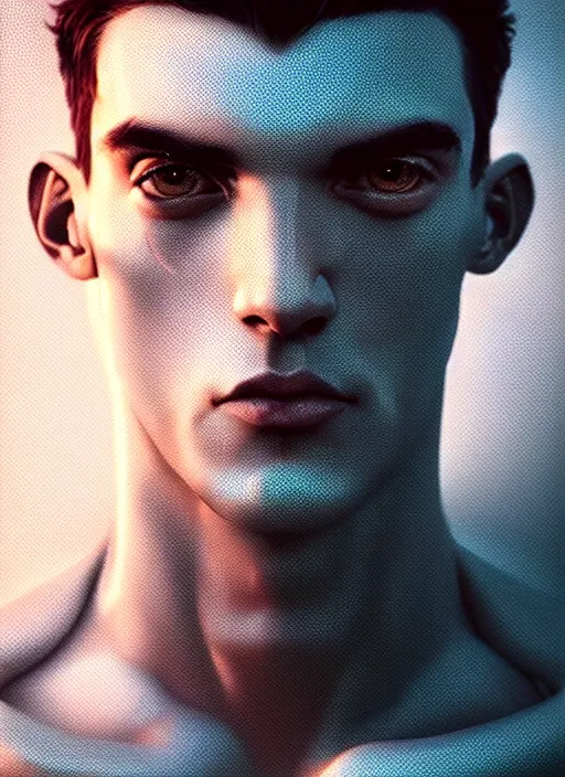 Prompt: a highly detailed long shot photo of masculin male face portrait, futurism, rococo cyber neon lighting, detailed futuristic fibonacci jewelry, profile posing, hyper photorealistic, crispy quality, digital photography, trending in pinterest, cinematic, 4 k ultra hd, art by pascal blanche, art by greg rutkowski, art by artgerm,