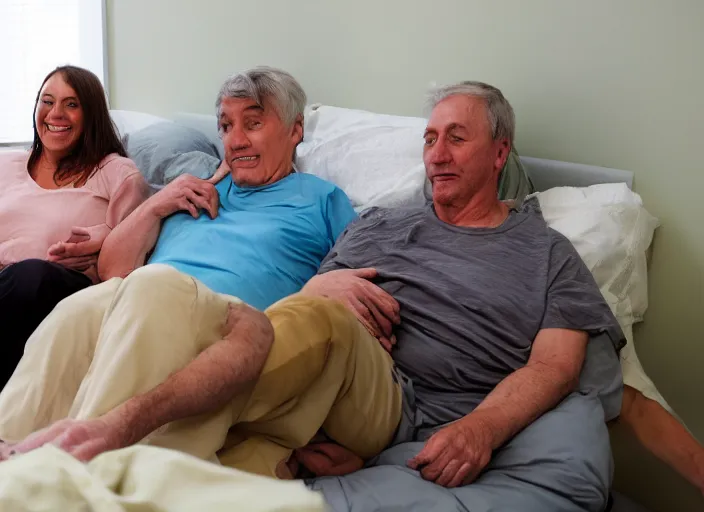 Prompt: people connected to a large single person via catheters,