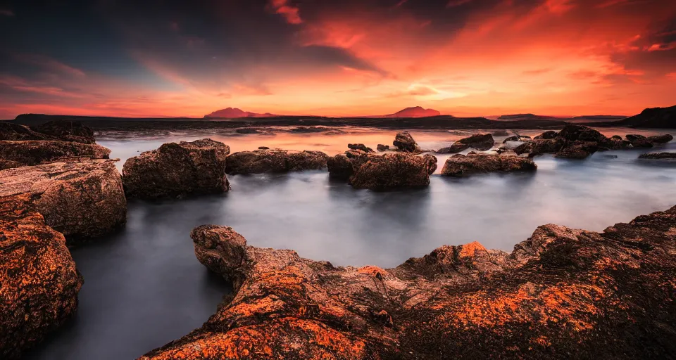 Image similar to beautiful landscape photography in sunset, 500px, award winning, moody