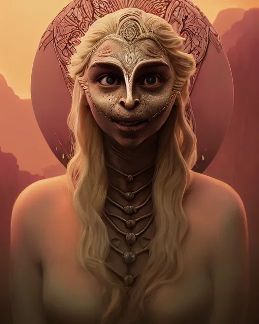 Prompt: highly detailed surreal vfx portrait of daenerys targaryen majora's mask, stephen bliss, unreal engine, greg rutkowski, loish, rhads, beeple, makoto shinkai and lois van baarle, ilya kuvshinov, rossdraws, tom bagshaw, alphonse mucha, global illumination, detailed and intricate environment