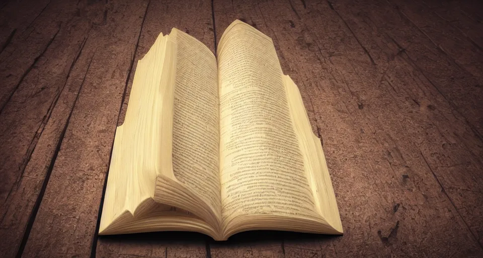 Prompt: a majestic and mystifying book about life, wooden book, relic, dark knowledge, wisdom, secrets, hard cover book, adventure, glowing, moody environment, wooden table, feeling of doom and gloom, realistic, 8 k render, unreal engine 5 render