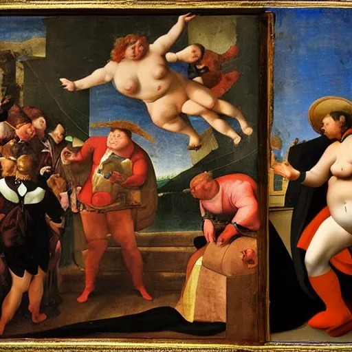 Image similar to fat cat superhero, Renaissance painting