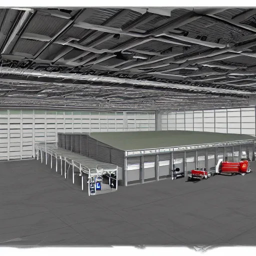 Prompt: warehouse distribution center, concept art, futuristic, automation, cranes, belts