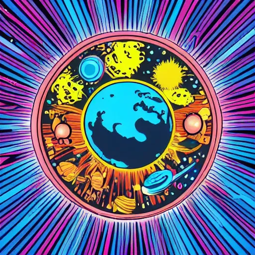 Image similar to 2 planet collapse particle fusion element macro cosmic art by butcher billy, sticker, colorful, illustration, highly detailed, simple, smooth and clean vector curves, no jagged lines, vector art, smooth andy warhol style