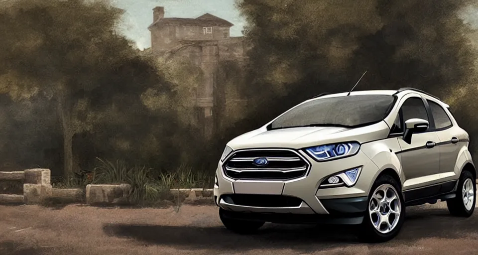 Prompt: ford ecosport in villa front seadigital artultra realisticultra detailed ultra wide Lens art by greg rutkowski