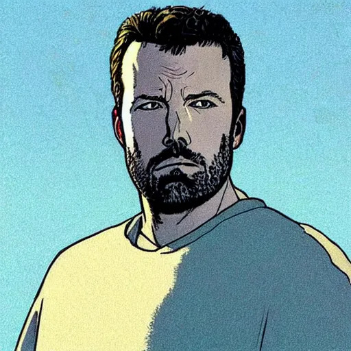 Image similar to “ ben affleck retro minimalist portrait by jean giraud, moebius starwatcher, color comic, 8 k ”