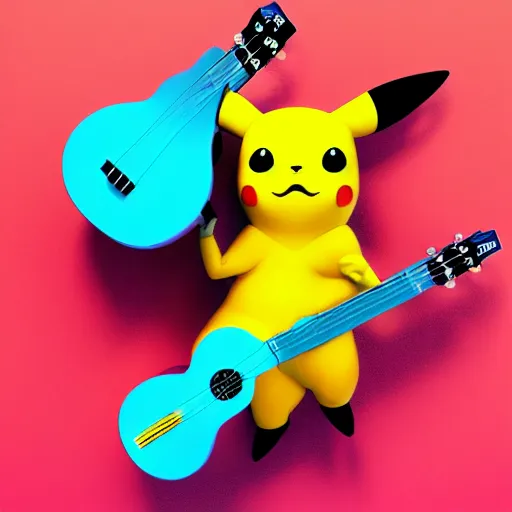 Prompt: a cute futuristic ukulele with pikachu, 8k, digital art, trending on artstation,