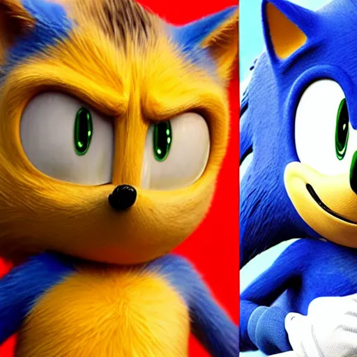 Prompt: Sonic The Hedgehog with the face of actor Jim Carrey