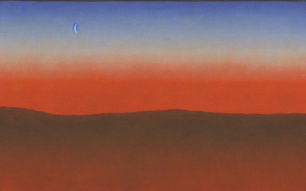 Prompt: mars landscape, detailed painting by rene magritte