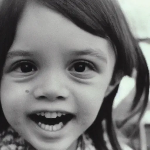 Image similar to 70s photo of a kid with big eyes and teeth