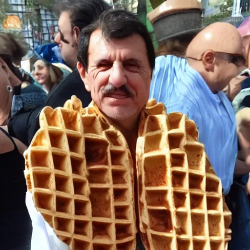Prompt: Argentinian Sergio Massa dressed as a waffle, cosplay, photography