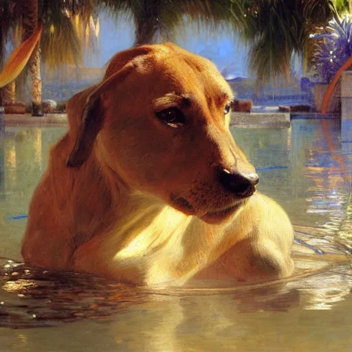 Image similar to a portrait of an animal in the pool. highly detailed painting by gaston bussiere, craig mullins, j. c. leyendecker, furry