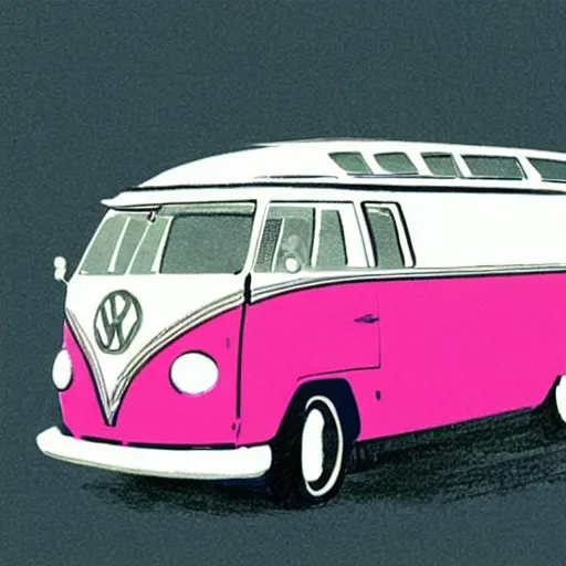 Image similar to illustration of an old van volkswagen, may 6 8, pastel colors, cool, hippie