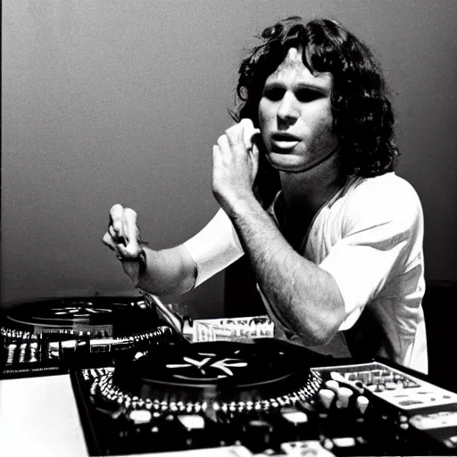 Image similar to jim morrison on the dj decks