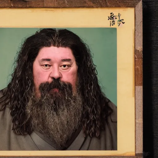 Image similar to Portrait of Hagrid as a 19th century Japanese trader at a Kyoto street market, 1900s photography style