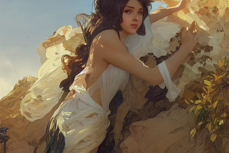 Prompt: Costa blanca, highly detailed, digital painting, artstation, concept art, sharp focus, illustration, art by artgerm and greg rutkowski and alphonse mucha