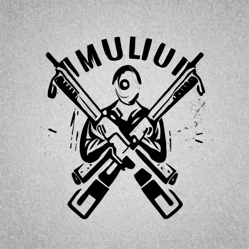 Prompt: minimalistic logo with two shotguns and chainsaw, vector graphic, 4 k, white background