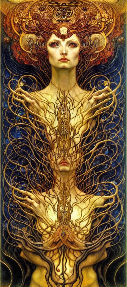 Image similar to Divine Chaos Engine by Karol Bak, Jean Delville, William Blake, Gustav Klimt, and Vincent Van Gogh, symbolist, visionary