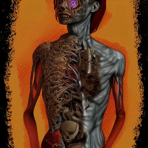 Image similar to digital art of a body horror human created by trevor henderson and tyedied