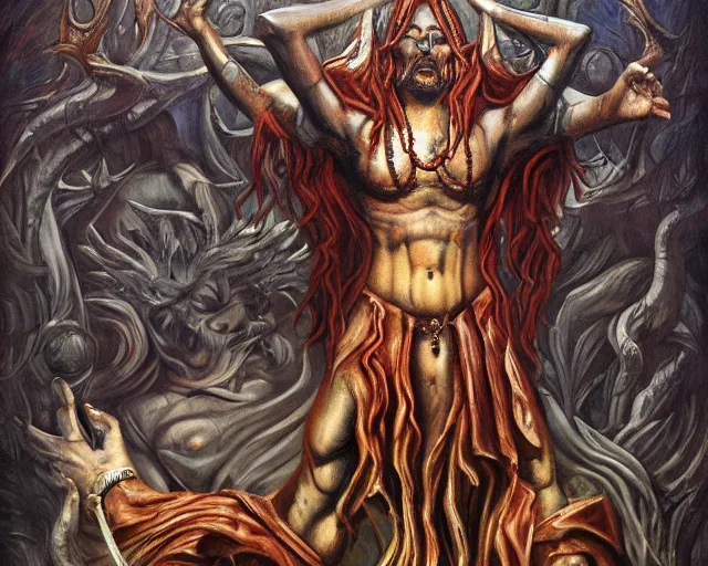 Image similar to the pagan enigma god by frank frazzetta