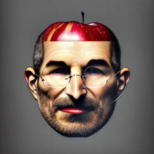 Image similar to a pile of apples, apples, apples arranged in the shape of a face resembling steve jobs, apples, fantasy, intricate, elegant, highly detailed, lifelike, photorealistic, digital painting, artstation, illustration, smooth, sharp focus, art by giuseppe arcimboldo