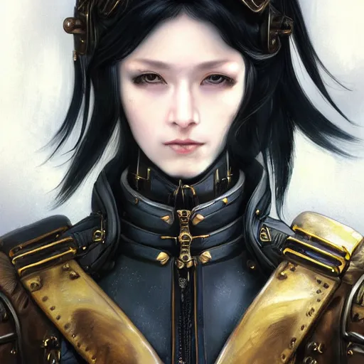 Prompt: portrait of a girl by ayami kojima, mixture between russian and japanese, she is about 2 0 years old, black bob hair, very tall and slender, she is wearing a steampunk tactical gear, highly detailed portrait, digital painting, artstation, concept art, smooth, sharp foccus ilustration, artstation hq