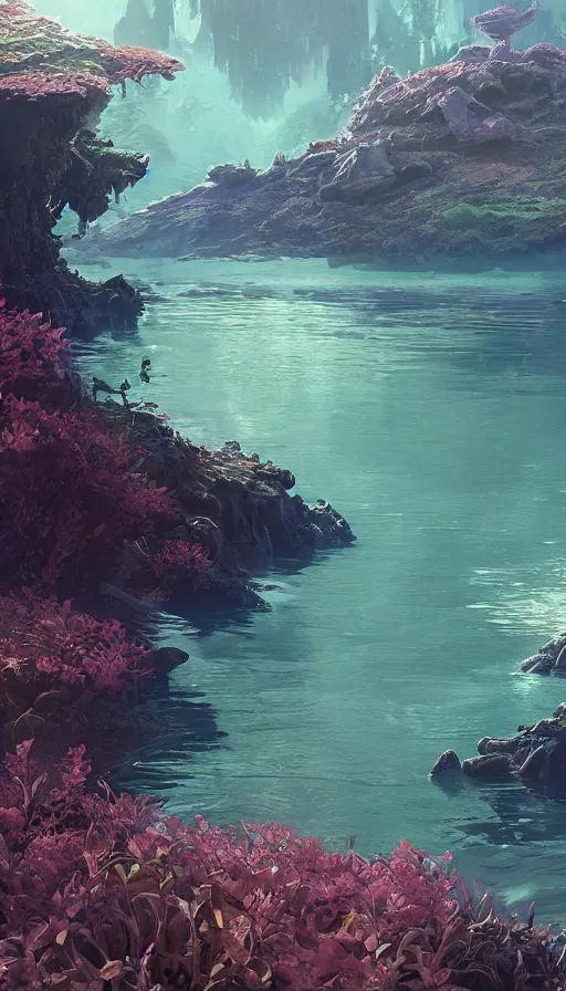 Image similar to highly detailed vfx macro shot of water, stephen bliss, unreal engine, greg rutkowski, loish, rhads, beeple, makoto shinkai and lois van baarle, ilya kuvshinov, rossdraws, tom bagshaw, alphonse mucha, global illumination, detailed and intricate environment