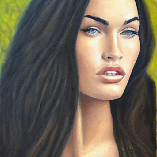 Prompt: a portrait of megan fox, oil painting