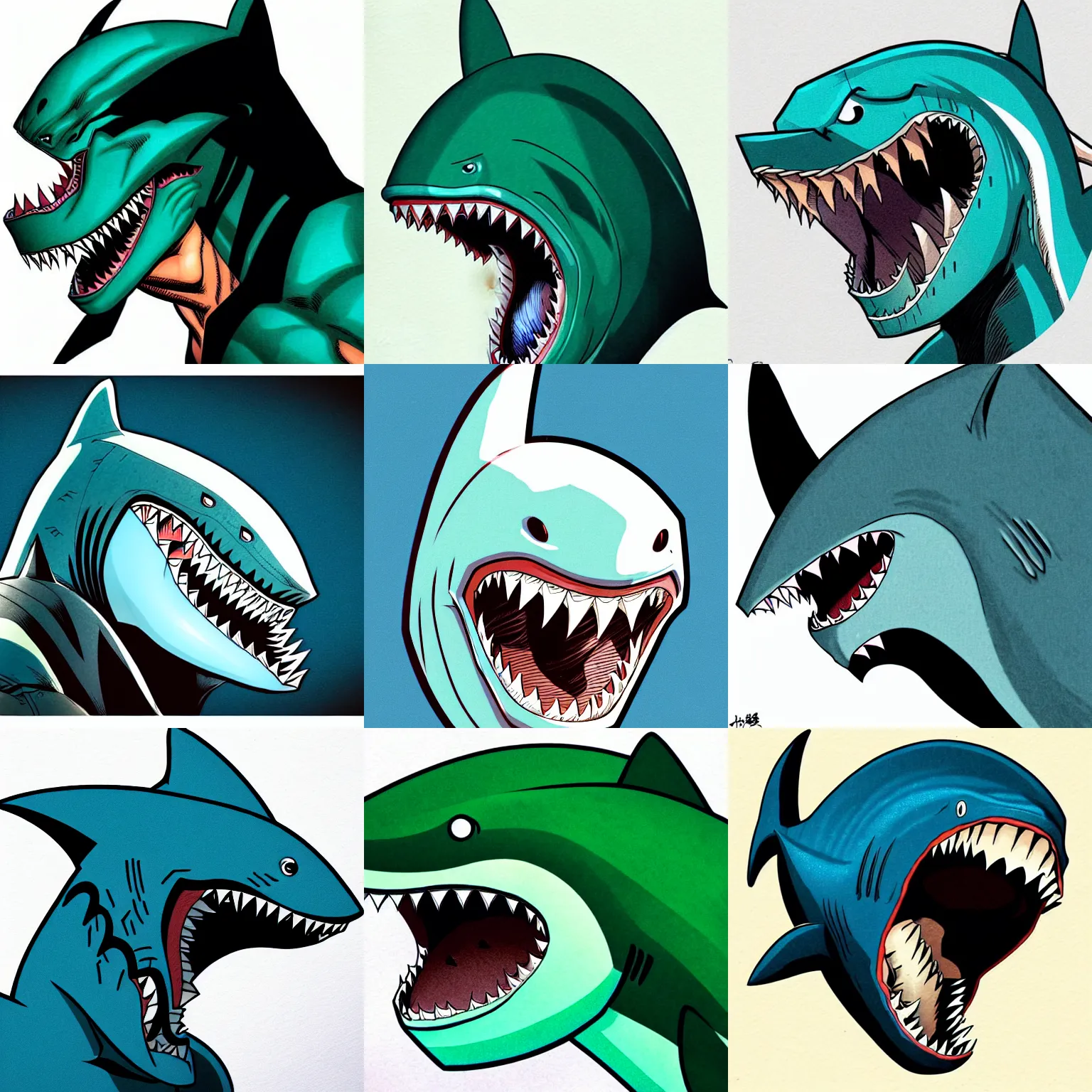 Image similar to anthropomorphic sideview shark!!! jim lee!!! head macro shot!!! flat! ink sketch colorised by jim lee close up in the style of jim lee, ninja! battle rugged hulk shark animal superhero by jim lee