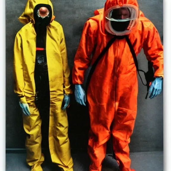 Prompt: two scientists wearing red rick owens hazmat suits escaping the neon supernova by frank frazetta