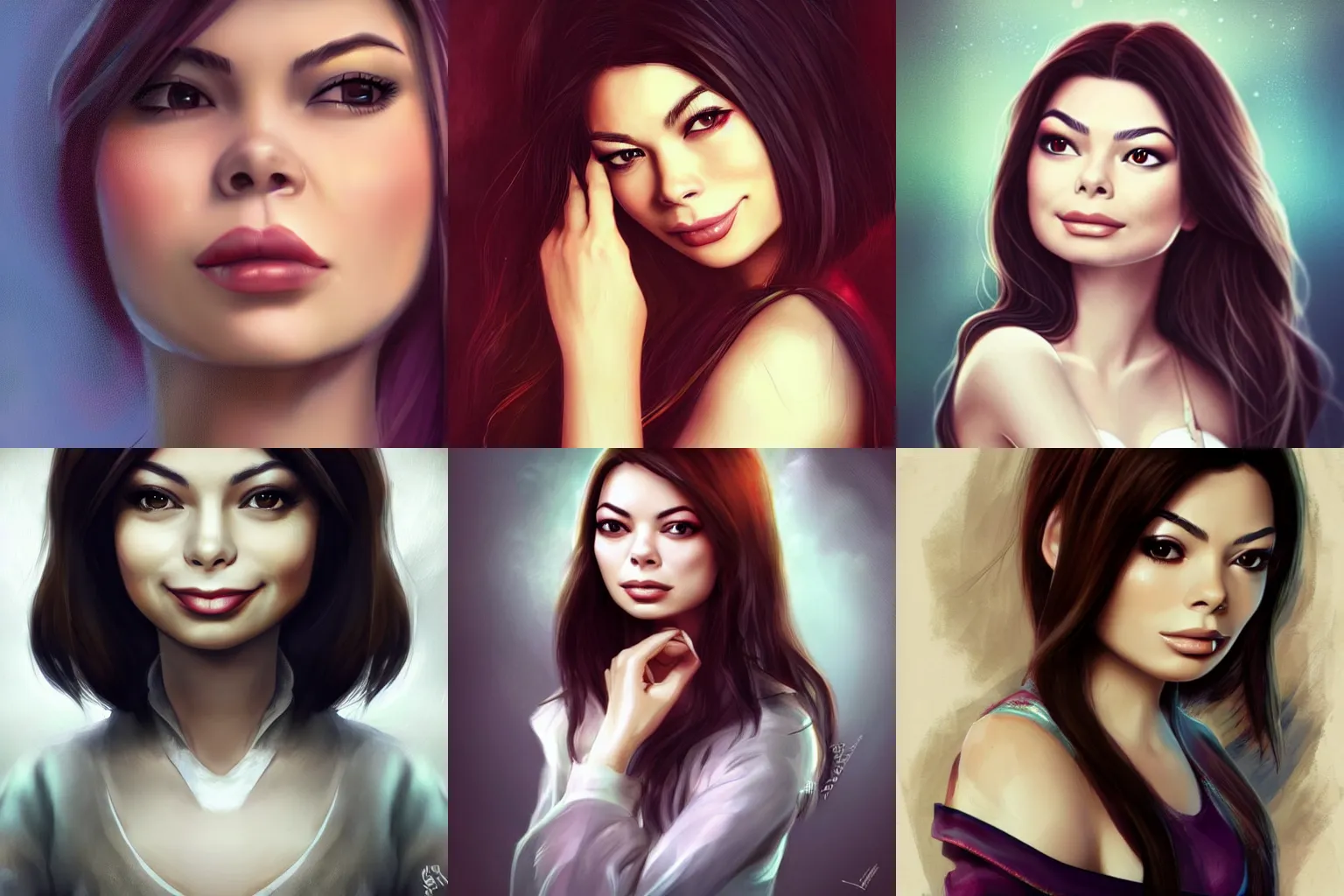 Prompt: a beautiful woman, pretty, Miranda Cosgrove, in the style of Charlie Bowater