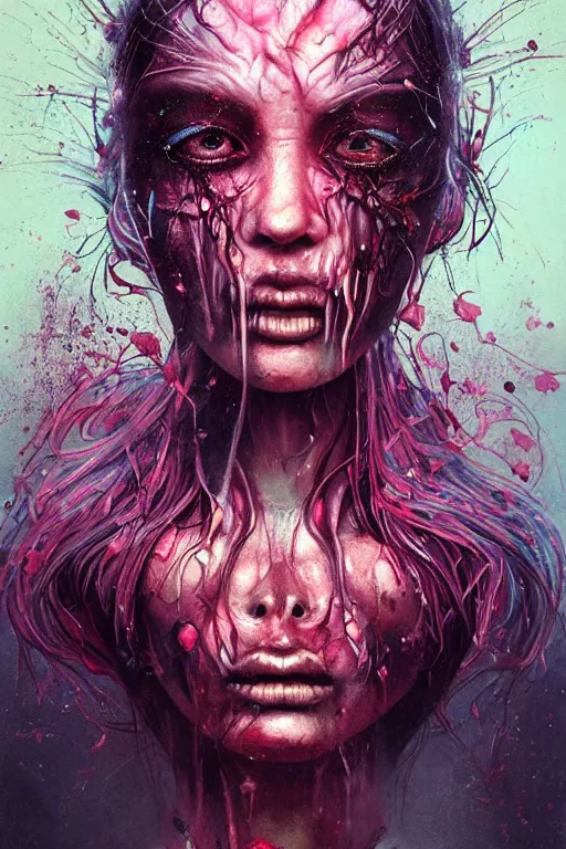 Image similar to nightmare portrait of the awakening of my 3rd eye,full character, melting ,8k,by tristan eaton,Stanley Artgermm,Tom Bagshaw,Greg Rutkowski,Carne Griffiths, Ayami Kojima, Beksinski, Giger,trending on DeviantArt,face enhance,hyper detailed,minimalist,horror, android, full of colour