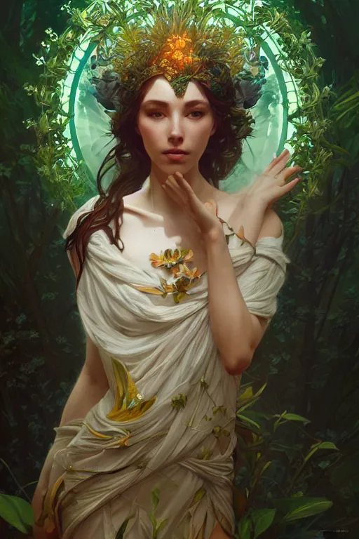 Prompt: goddess of nature, highly detailed, digital painting, artstation, concept art, smooth, sharp focus, illustration, Unreal Engine 5, 8K, art by Ross Tran and greg rutkowski and alphonse Mucha
