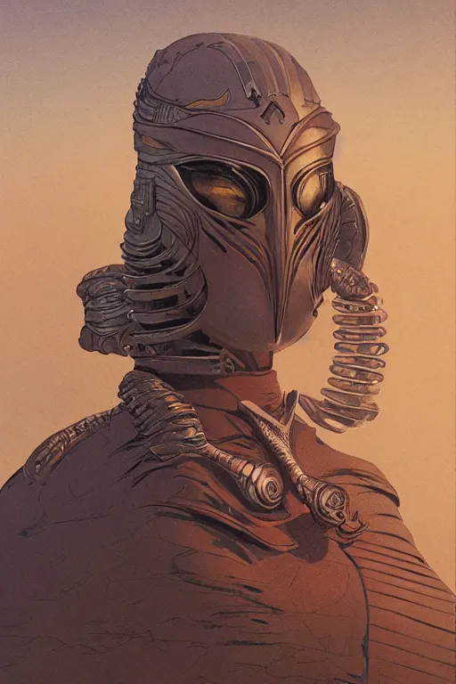 Image similar to dune themed elite sardaukar warrior, desert breathing armor, graffiti, sketch by sachin teng, moebius, artgerm, michael cheval, esao andrews, francois boucher, masterpiece, intricate organic painting, matte painting, hard edges, highly detailed, cinematic lighting character art movie poster by drew struzan