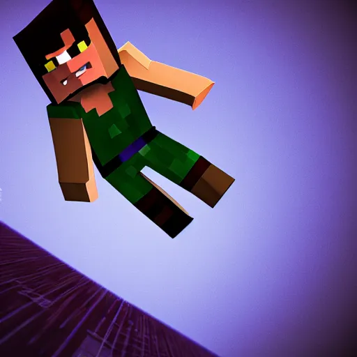 Prompt: Steve from Minecraft, Steve is falling into a terrifying dark abyss, dramatic lighting, dramatic angle