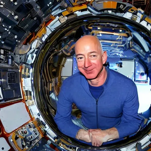 Image similar to jeff bezos in a spaceship going into space