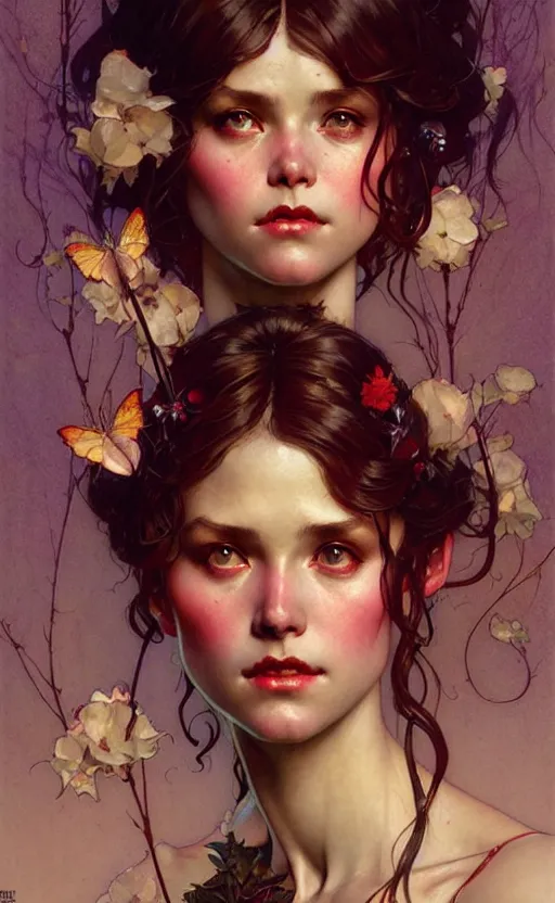 Image similar to beautiful girl gorgeous lighting by weta studio, mucha, bautista and norman rockwell and greg rutkowski and tom bagshaw and james gurney and lucasfilm